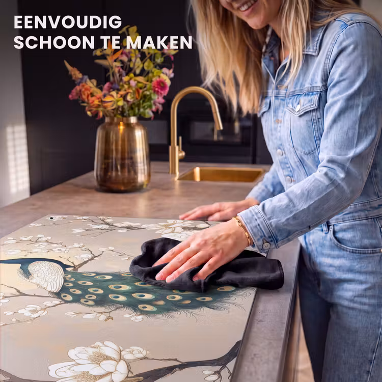 Inductie beschermer en spatscherm (2in1) - Pauw - Tak - Bloemen — 5
