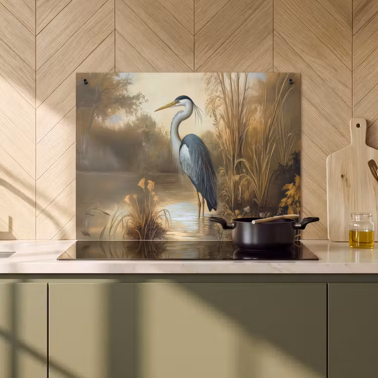 Inductie beschermer en spatscherm (2in1) - Reiger - Water - Planten — 2