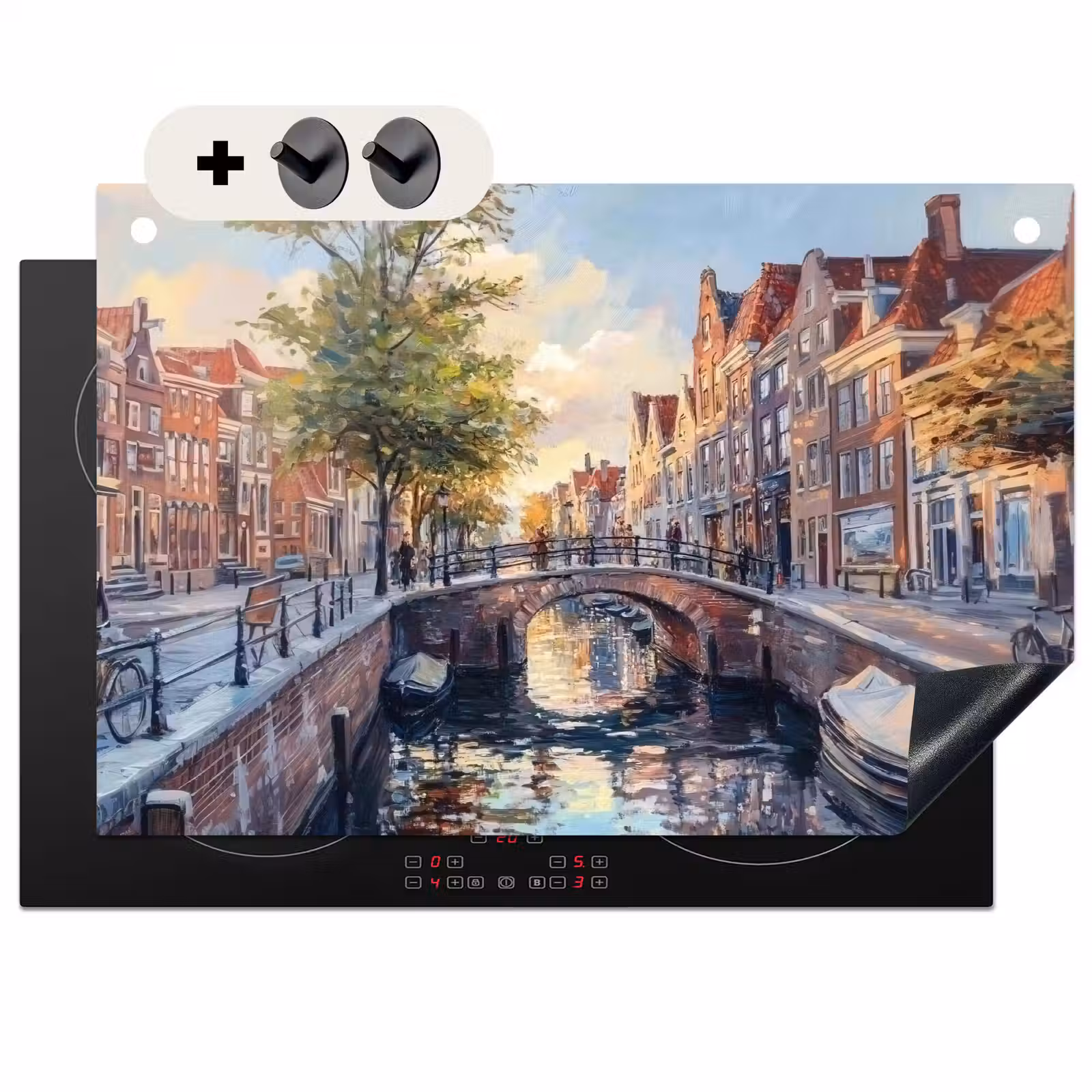 Inductie beschermer en spatscherm (2in1) - Brug - Stad - Huizen - Boot — 1