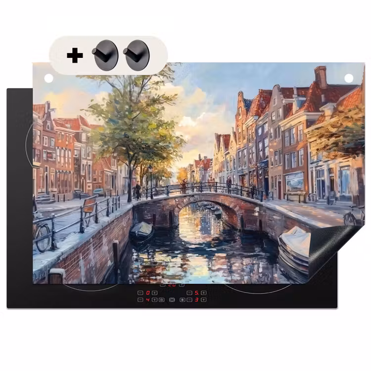 Inductie beschermer en spatscherm (2in1) - Brug - Stad - Huizen - Boot — 1
