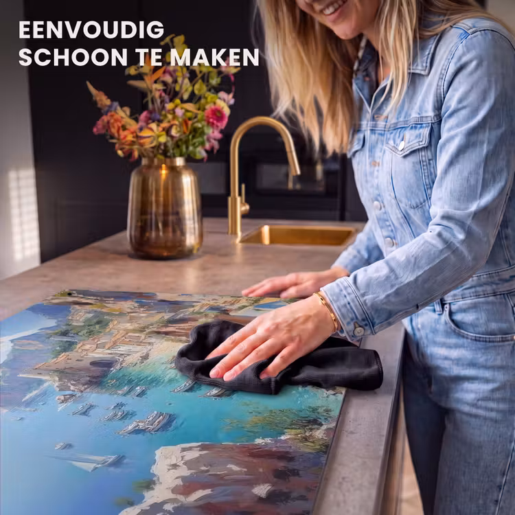 Inductie beschermer en spatscherm (2in1) - Kustdorp - Schilderij - Rotsen - Boten — 5