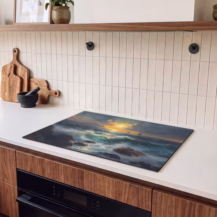Inductie beschermer en spatscherm (2in1) - Zee - Zon - Golven - Rotsen — 3