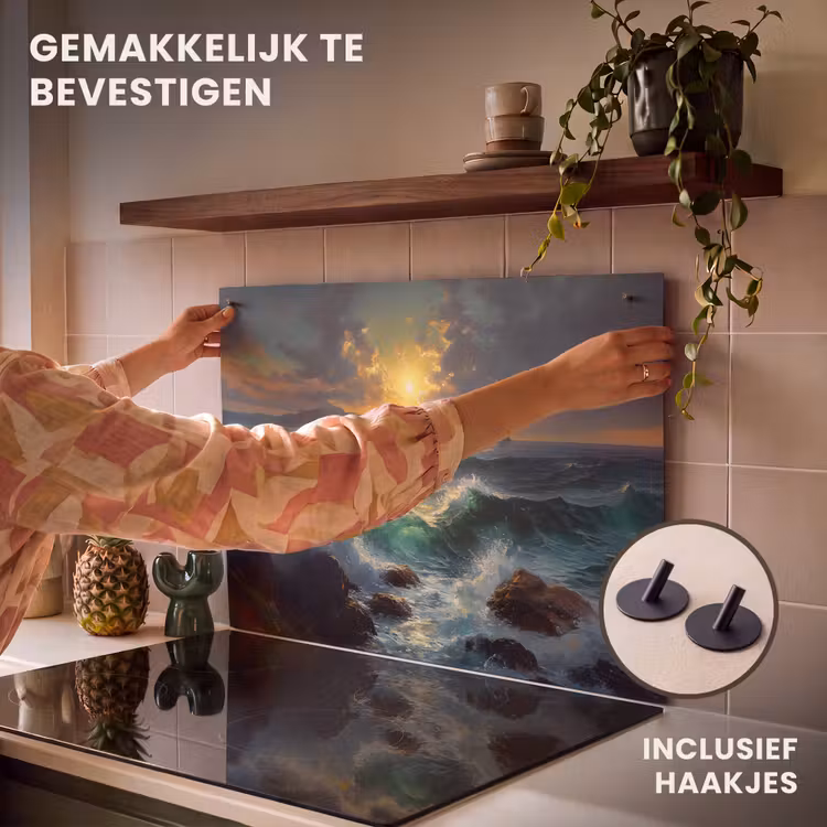 Inductie beschermer en spatscherm (2in1) - Zee - Zon - Golven - Rotsen — 7