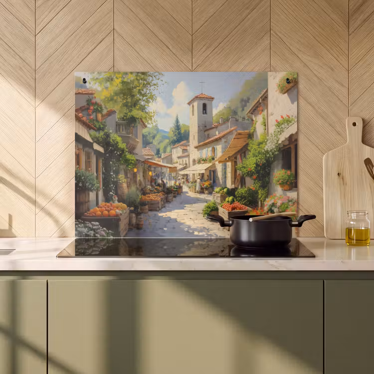 Inductie beschermer en spatscherm (2in1) - Dorp - Zon - Kraampjes - Huizen — 2