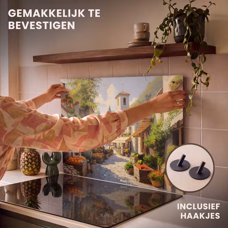 Inductie beschermer en spatscherm (2in1) - Dorp - Zon - Kraampjes - Huizen — 7