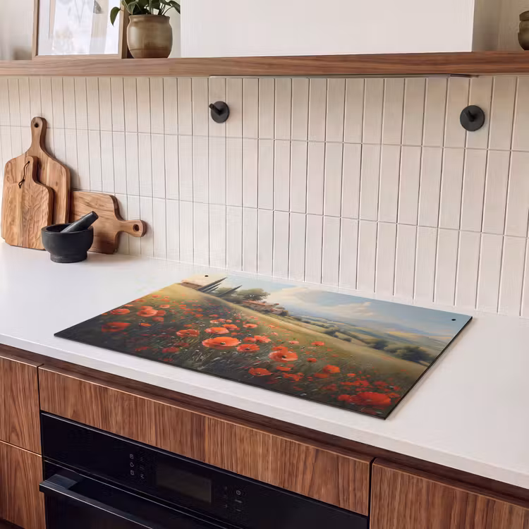 Inductie beschermer en spatscherm (2in1) - Klaprozen - Rood - Heuvels - Landschap — 3