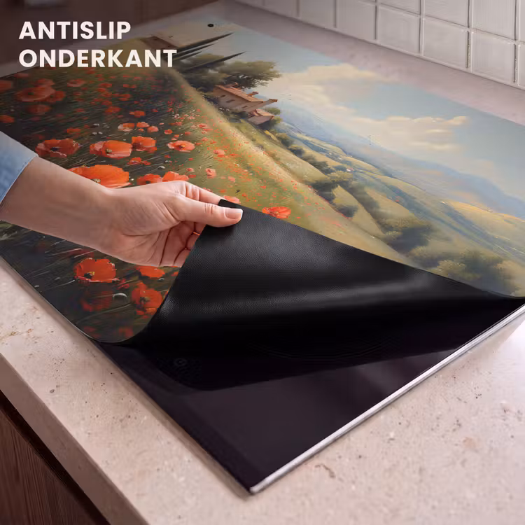 Inductie beschermer en spatscherm (2in1) - Klaprozen - Rood - Heuvels - Landschap — 4