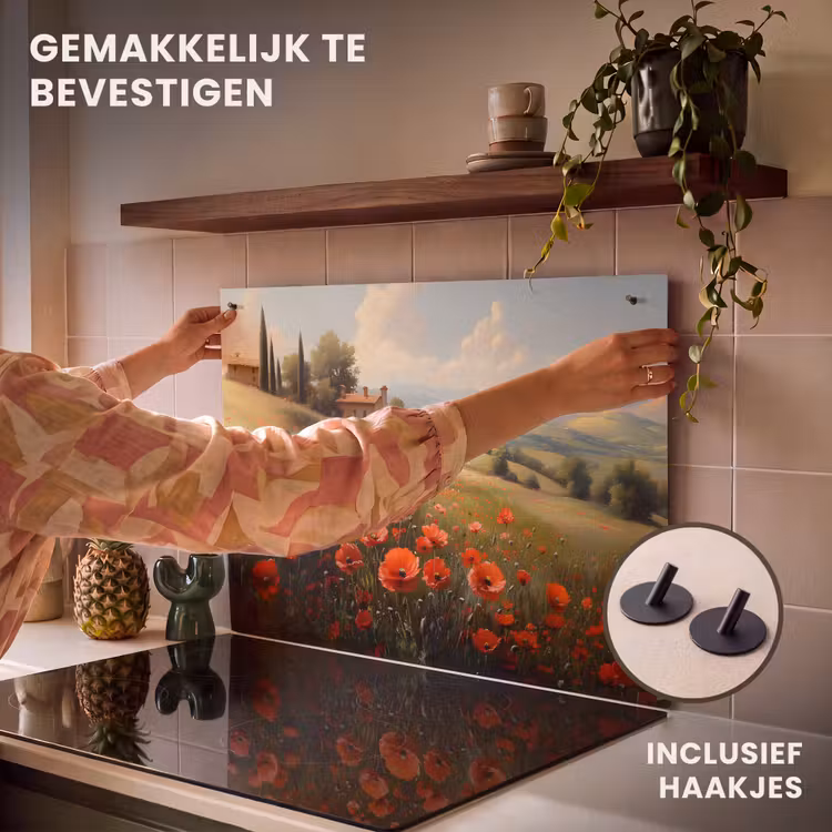 Inductie beschermer en spatscherm (2in1) - Klaprozen - Rood - Heuvels - Landschap — 7