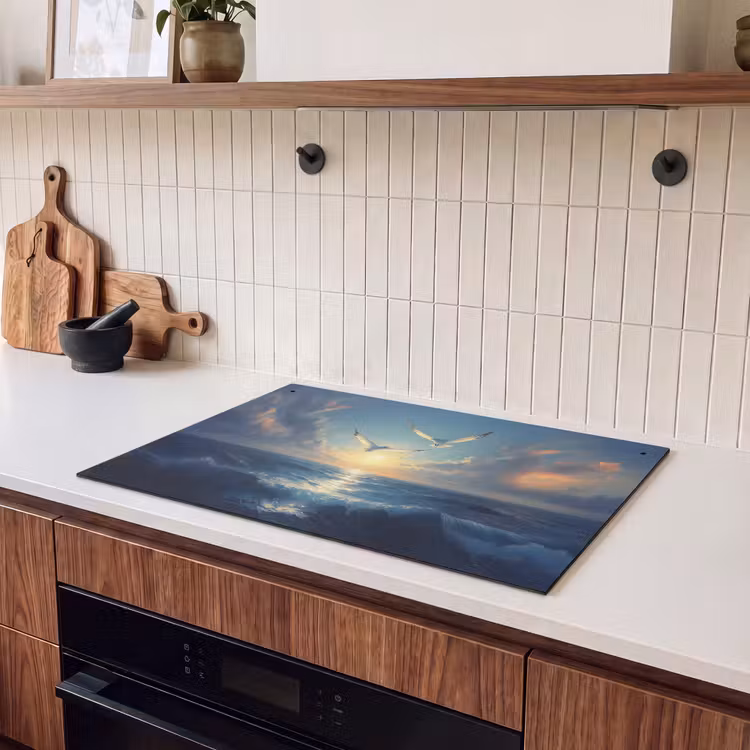 Inductie beschermer en spatscherm (2in1) - Meeuwen - Zee - Wolken -Blauw — 3