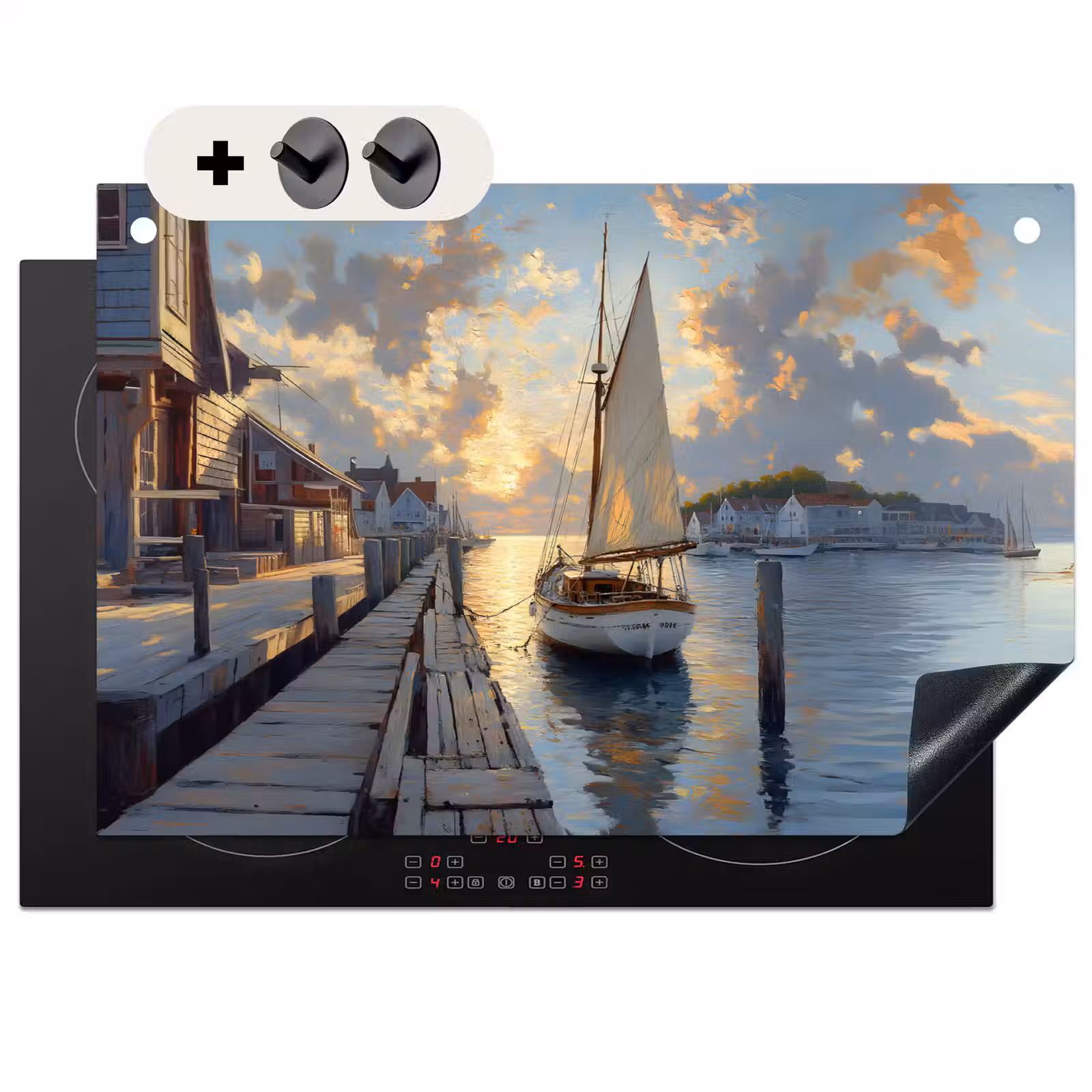 Inductie beschermer en spatscherm (2in1) - Zeilboot - Zon - Pier - Hout — 1