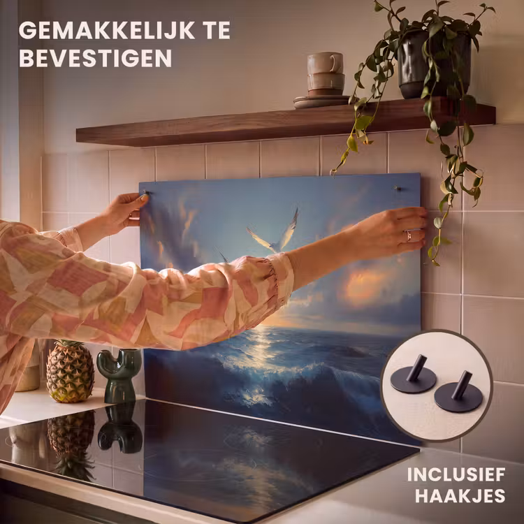 Inductie beschermer en spatscherm (2in1) - Meeuwen - Zee - Wolken -Blauw — 7