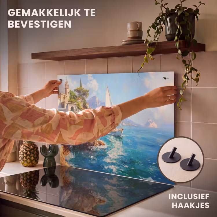 Inductie beschermer en spatscherm (2in1) - Zeilboot - Rotsen - Kust - Huizen — 7
