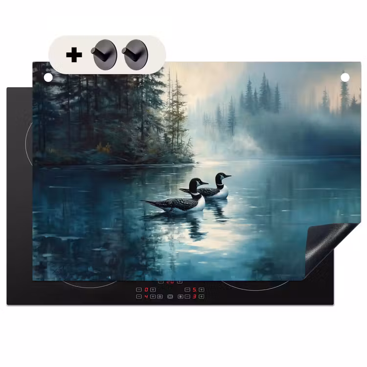 Inductie beschermer en spatscherm (2in1) - Bos - Water - Eenden - Mistig — 1