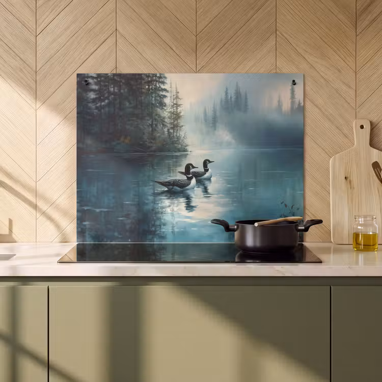 Inductie beschermer en spatscherm (2in1) - Bos - Water - Eenden - Mistig — 2