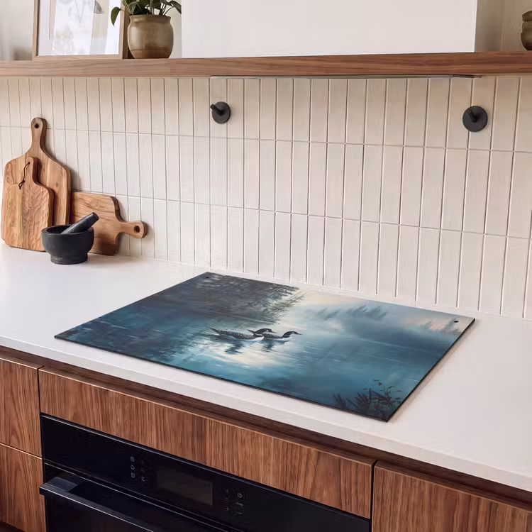 Inductie beschermer en spatscherm (2in1) - Bos - Water - Eenden - Mistig — 3