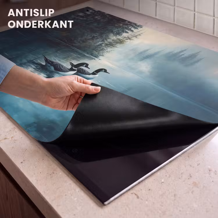 Inductie beschermer en spatscherm (2in1) - Bos - Water - Eenden - Mistig — 4