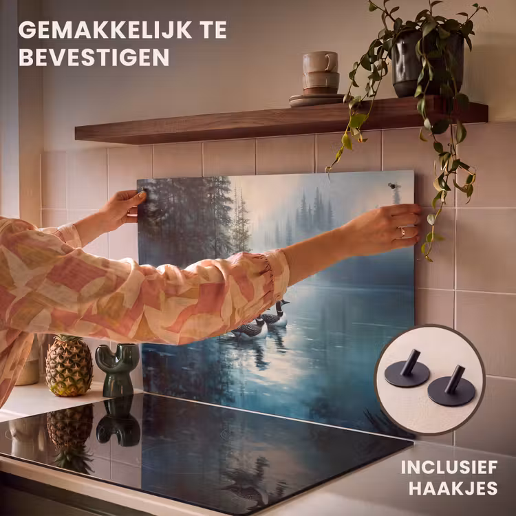 Inductie beschermer en spatscherm (2in1) - Bos - Water - Eenden - Mistig — 7