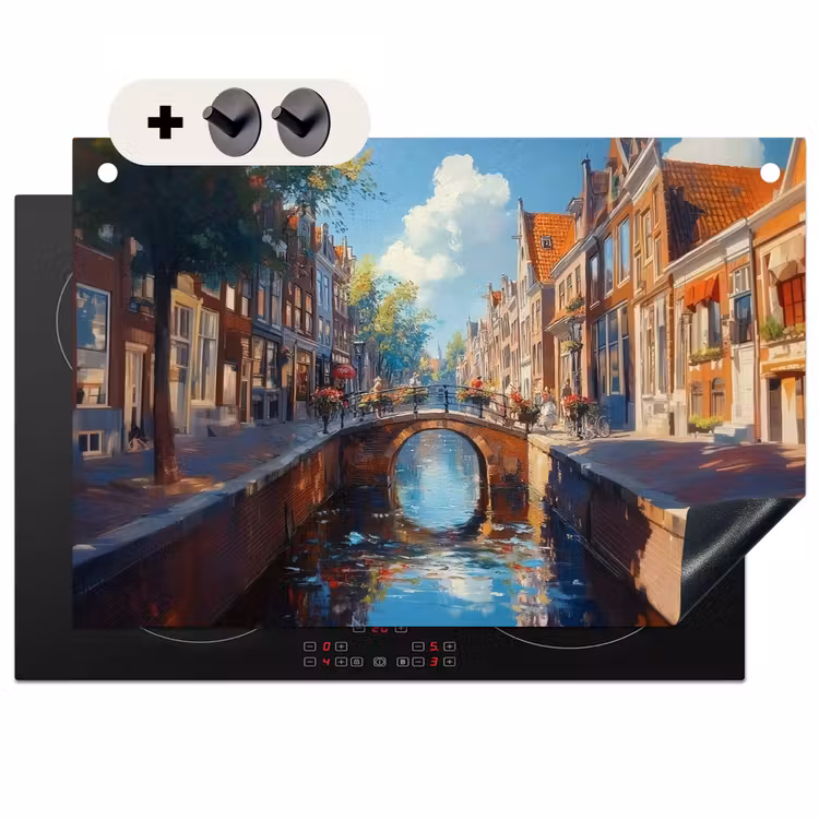 Inductie beschermer en spatscherm (2in1) - Stad - Gracht - Zon - Fietsen — 1