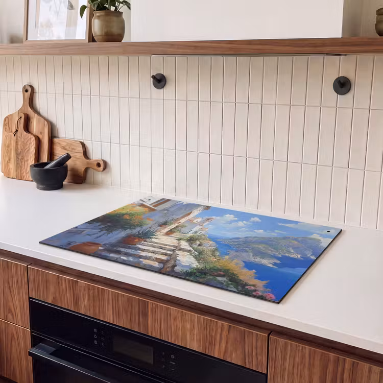 Inductie beschermer en spatscherm (2in1) - Trap - Huizen - Berglandschap - Zee — 3