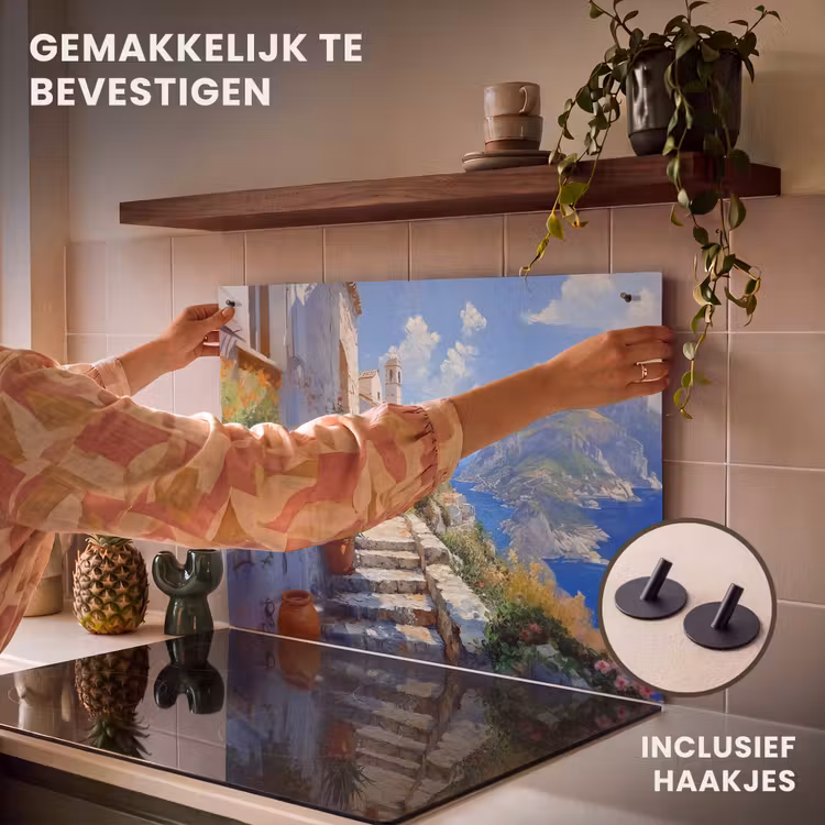 Inductie beschermer en spatscherm (2in1) - Trap - Huizen - Berglandschap - Zee — 7