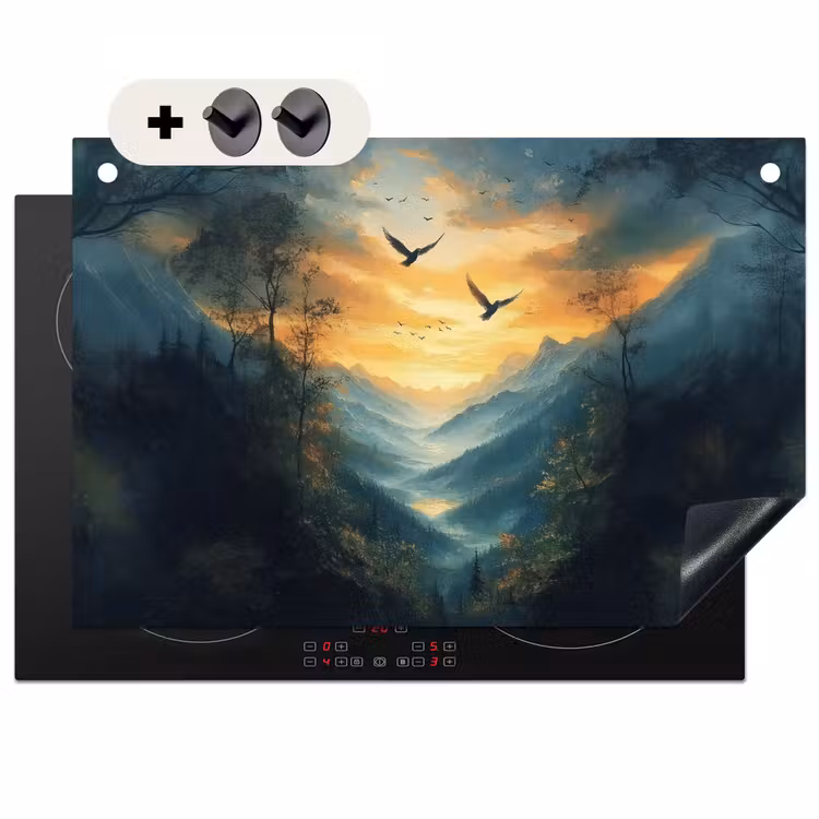 Inductie beschermer en spatscherm (2in1) - Vogels - Zon - Bomen - Groen — 1