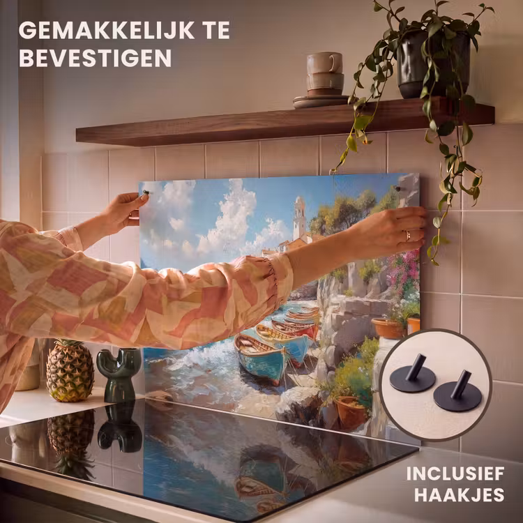 Inductie beschermer en spatscherm (2in1) - Boten - Rotsen - Zee - Zon — 7