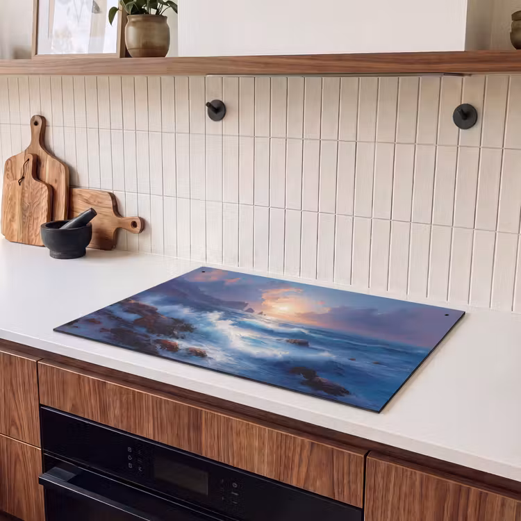 Inductie beschermer en spatscherm (2in1) - Golven - Zee - Kleurrijk - Rotsen — 3