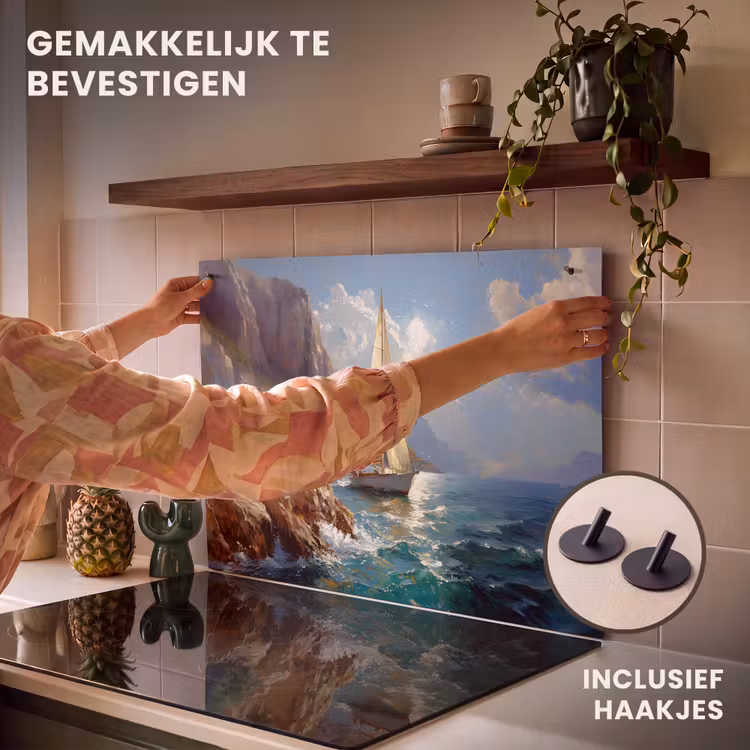 Inductie beschermer en spatscherm (2in1) - Zeilschip - Zee - Rotsen - Wolken — 7