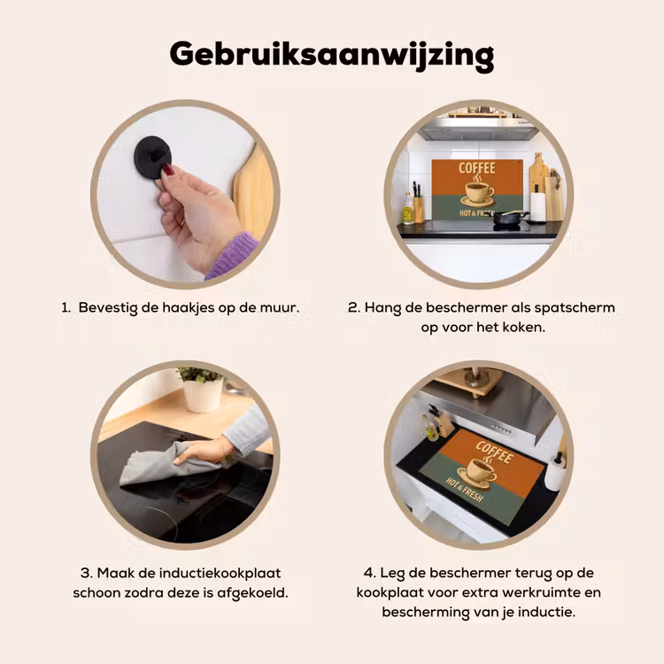 Inductie beschermer en spatscherm (2in1) - Koffie - Kop - Vintage - Quote — 6