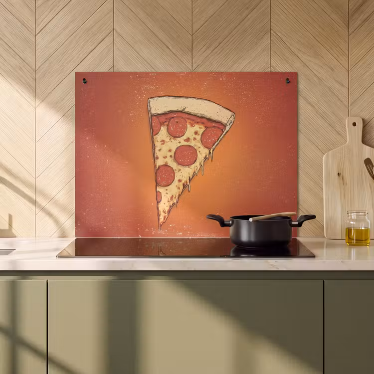 Inductie beschermer en spatscherm (2in1) - Pizza - Kaas - Rood - Pepperoni — 2