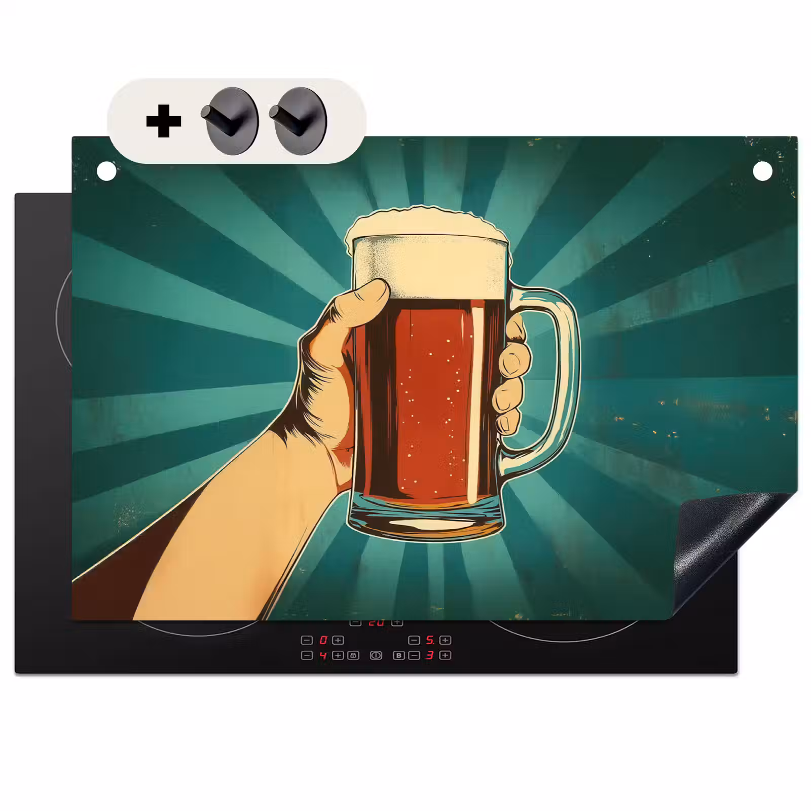 Inductie beschermer en spatscherm (2in1) - Bierglas - Schuim - Retro - Groen — 1