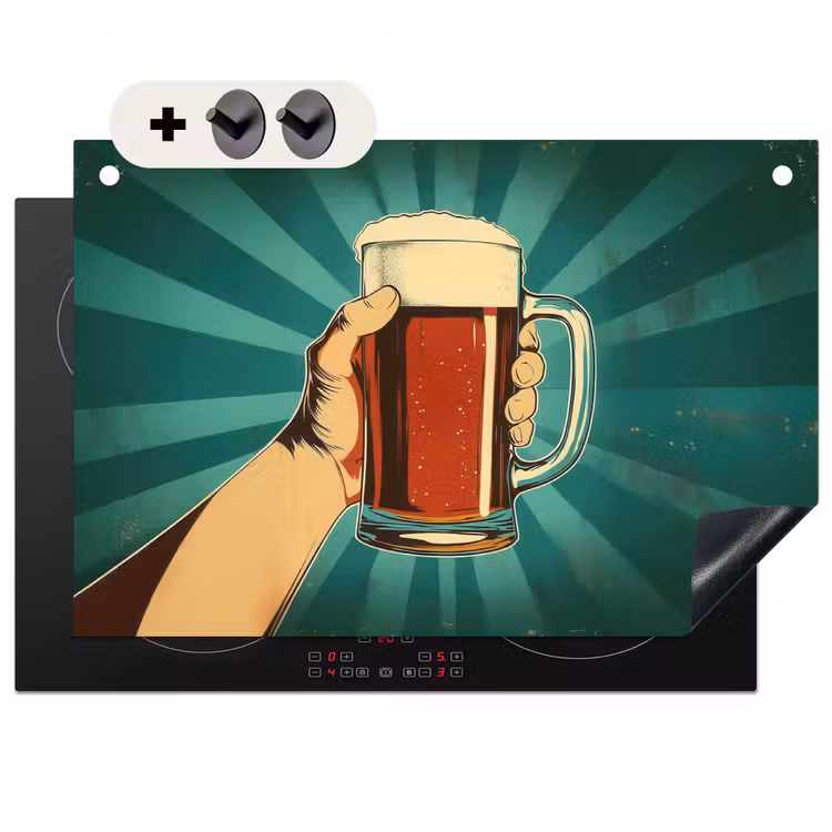 Inductie beschermer en spatscherm (2in1) - Bierglas - Schuim - Retro - Groen — 1