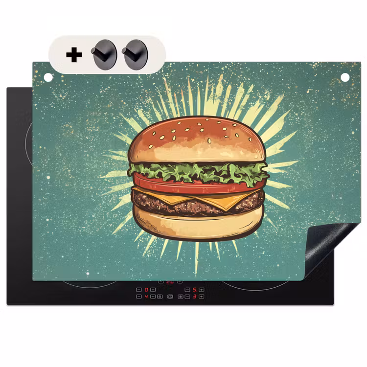 Inductie beschermer en spatscherm (2in1) - Hamburger - Illustratie - Sla - Kaas — 1