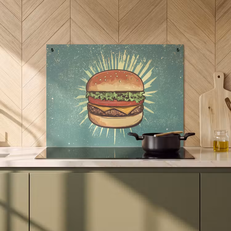 Inductie beschermer en spatscherm (2in1) - Hamburger - Illustratie - Sla - Kaas — 2