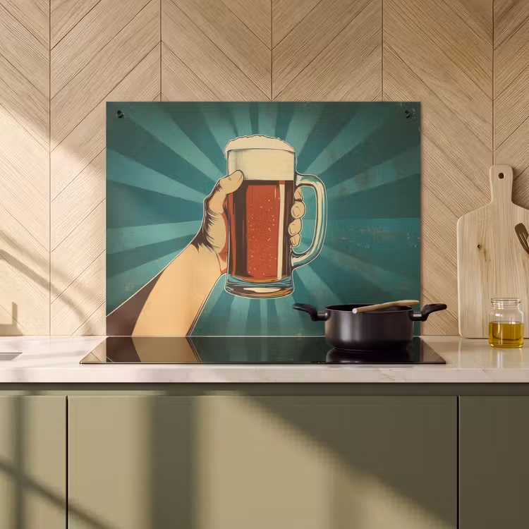 Inductie beschermer en spatscherm (2in1) - Bierglas - Schuim - Retro - Groen — 2