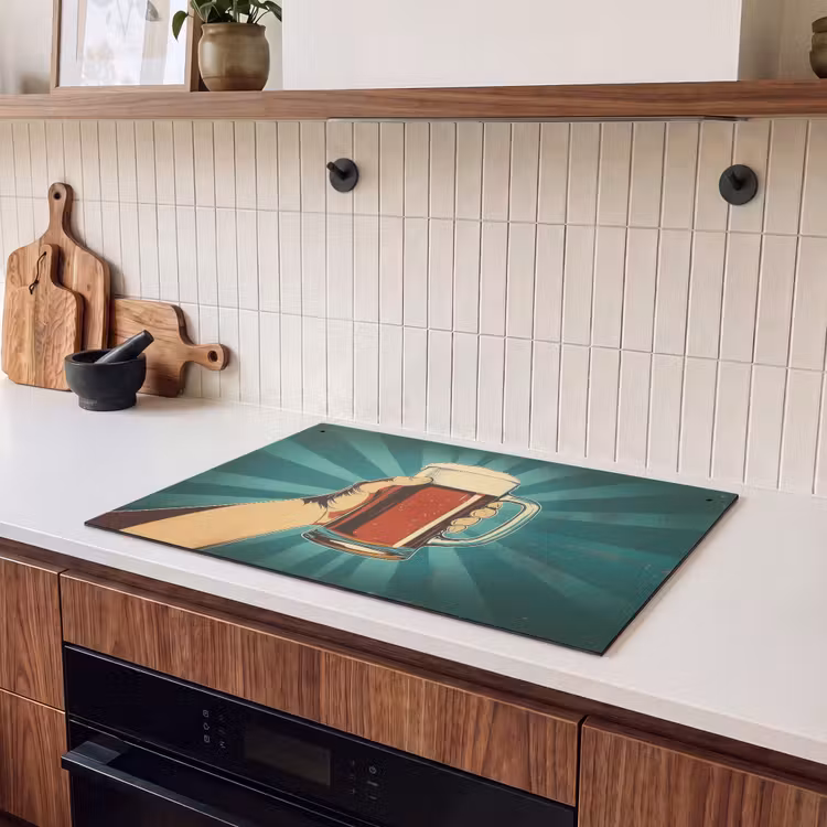 Inductie beschermer en spatscherm (2in1) - Bierglas - Schuim - Retro - Groen — 3