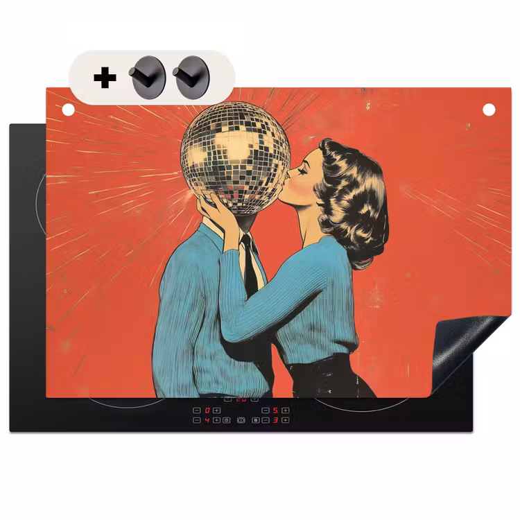 Inductie beschermer en spatscherm (2in1) - Vrouw - Retro - Discobal - Kus — 1