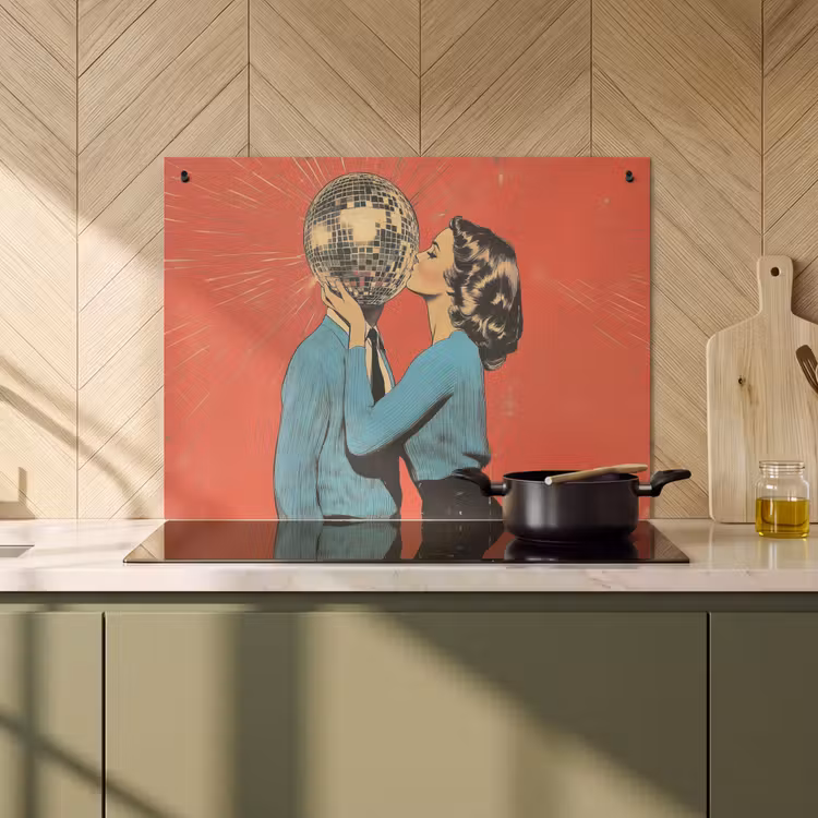 Inductie beschermer en spatscherm (2in1) - Vrouw - Retro - Discobal - Kus — 2