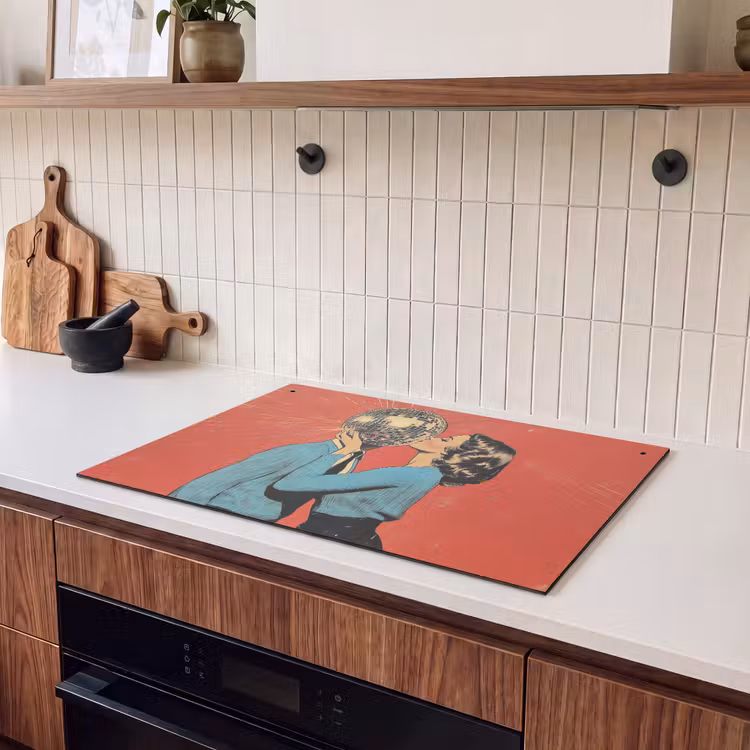 Inductie beschermer en spatscherm (2in1) - Vrouw - Retro - Discobal - Kus — 3
