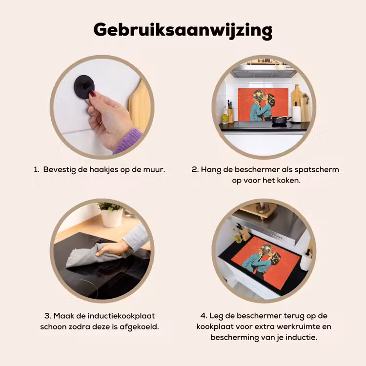 Inductie beschermer en spatscherm (2in1) - Vrouw - Retro - Discobal - Kus — 6