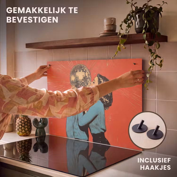Inductie beschermer en spatscherm (2in1) - Vrouw - Retro - Discobal - Kus — 7