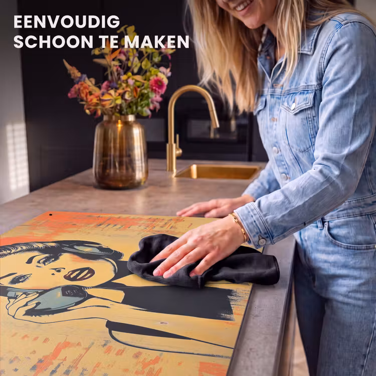 Inductie beschermer en spatscherm (2in1) - Retro - Vrouw - Koptelefoon - Oranje — 5