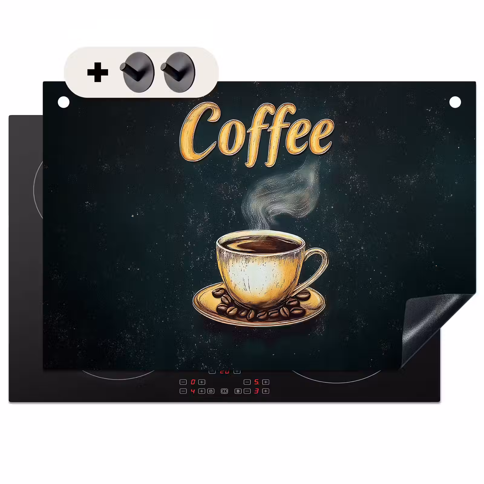 Inductie beschermer en spatscherm (2in1) - Koffie - Schotel - Koffiebonen - Retro — 1