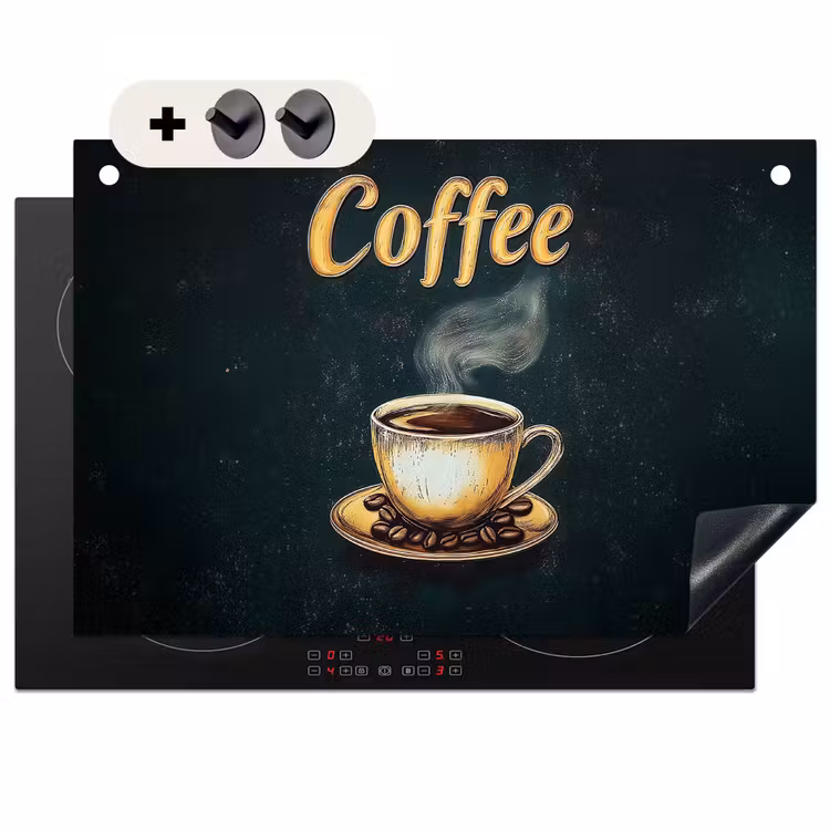 Inductie beschermer en spatscherm (2in1) - Koffie - Schotel - Koffiebonen - Retro — 1