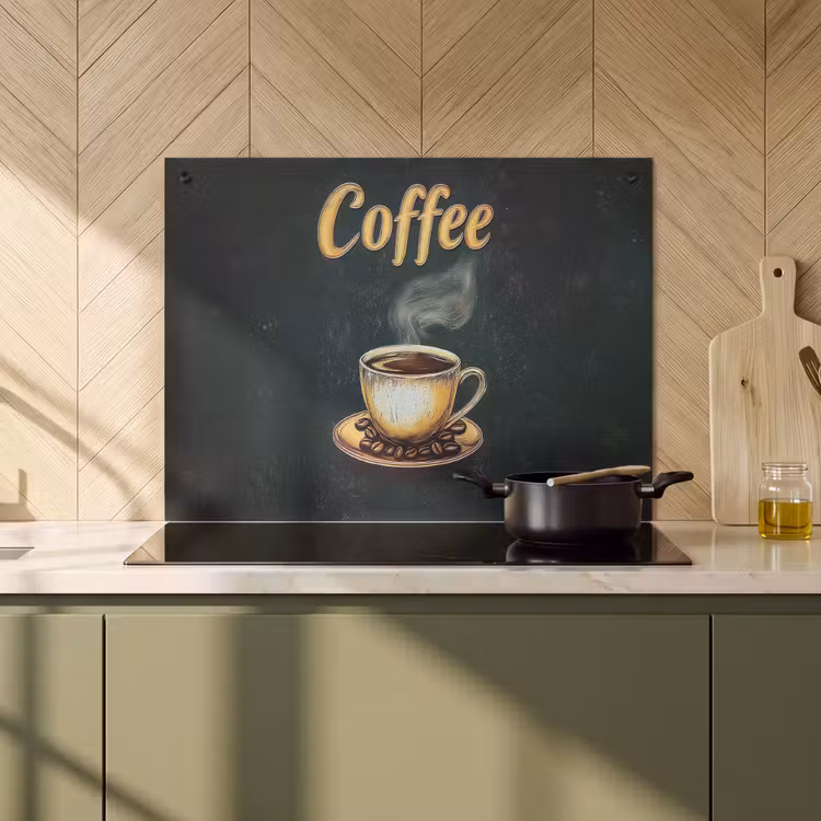 Inductie beschermer en spatscherm (2in1) - Koffie - Schotel - Koffiebonen - Retro — 2