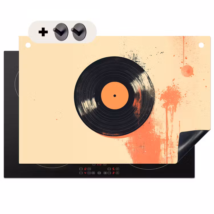 Inductie beschermer en spatscherm (2in1) - Vinylplaat - Zwart - Verfspatten - Retro — 1