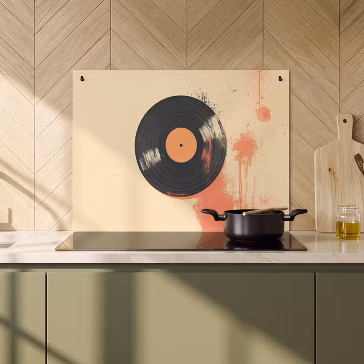 Inductie beschermer en spatscherm (2in1) - Vinylplaat - Zwart - Verfspatten - Retro — 2