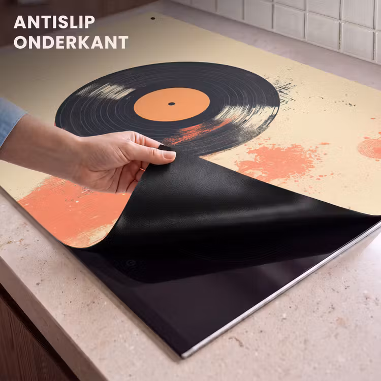Inductie beschermer en spatscherm (2in1) - Vinylplaat - Zwart - Verfspatten - Retro — 4