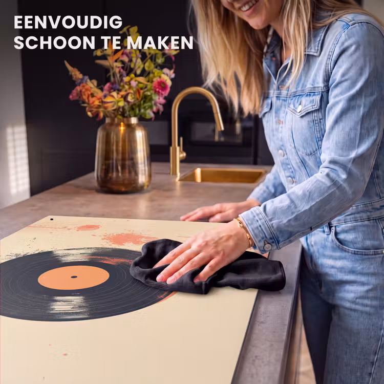 Inductie beschermer en spatscherm (2in1) - Vinylplaat - Zwart - Verfspatten - Retro — 5