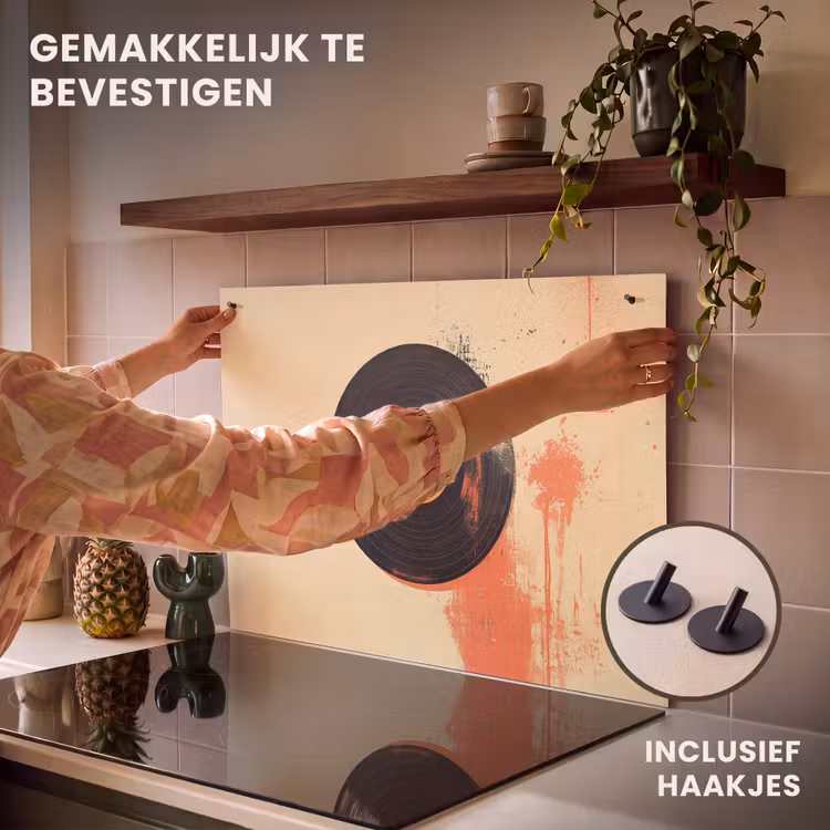 Inductie beschermer en spatscherm (2in1) - Vinylplaat - Zwart - Verfspatten - Retro — 7